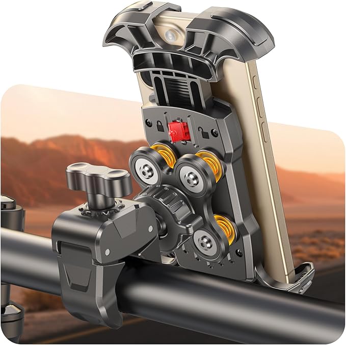 Bike Phone Holder, [Vibration Damper] [Tool-Free] Motorcycle Phone Mount, [Silicone Cushion] Handlebar Mount with Security Lock Compatible with iPhone, Samsung and 4.7-6.9'' Devices