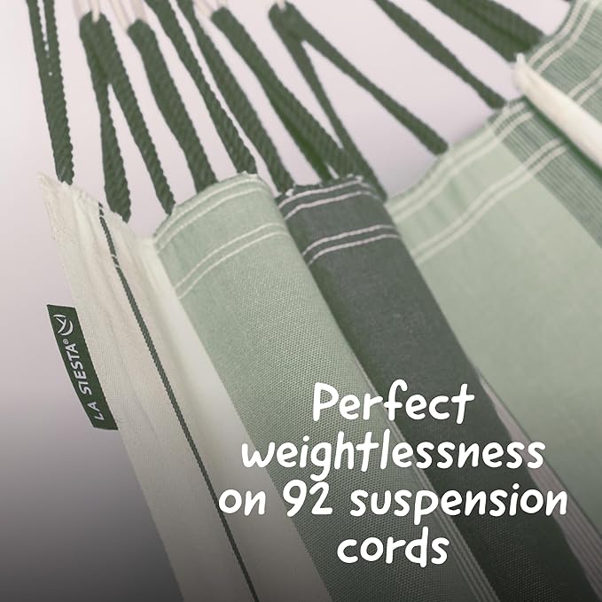 LA SIESTA Modesta Organic Cotton Hammock - Indoor/Outdoor Hammock for Bedroom, Backyard, Porch, Patio & Tree - Extra Large, 2 Person, Max 440 Lbs, Olive