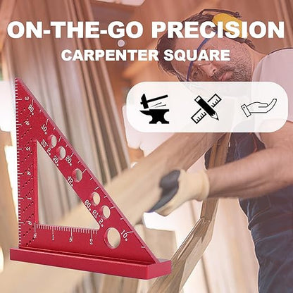 Carpenter Square, Small Triangle Square, 90 Degree Small Square Ruler, Woodworking Measuring Tool with Fixed Miter Angle Pin (Red)