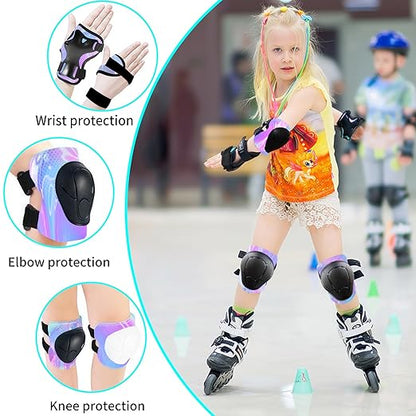 Faddish Color Kids Protective Gear Set Knee Pads for Kids 2-14 Years,Adjustable Kid/Toddler Knee Pads Elbow Pads Wrist Guards Set 3 in 1 for Skating Cycling Bike Rollerblading Inline Roller Scooter