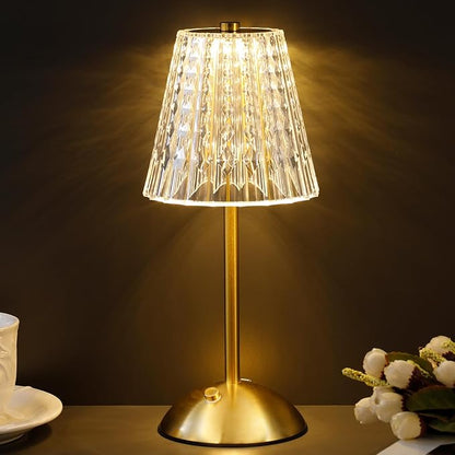 Cordless Table Lamp with Touch Control - 3000mAh Rechargeable, Small Crystal 3-Color Dimmable Ambient Light for Dining Table, Bedside, Kitchen, Entryway, Bathroom, Restaurant, Gifts