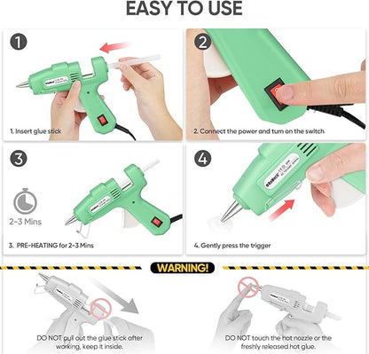 ROMECH 20W Mini Hot Glue Gun with 30 Glue Sticks Set, Fast Preheating 20W Hot Glue Gun Kit Heavy Duty Gluegun for Craft, DIY, Repairs (Green)