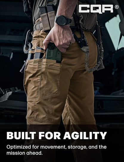 CQR Men's Flex Stretch Tactical Pants, Water Resistant Ripstop Cargo Pants, Lightweight EDC Outdoor Work Hiking Pants