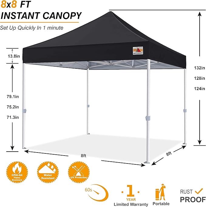 ABCCANOPY Commercial Pop Up Canopy Tent 8x8 Premium-Series, Black