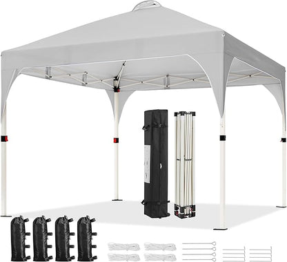 Yaheetech 10x10 Pop Up Canopy Tent with Vent, Easy Set Up Tent, Instant Sun Shelter Canopy with Wheeled Bag, 4 Sandbags, 12 Stakes & 4 Ropes, for Parties, Beach, Outdoor, Light Gray
