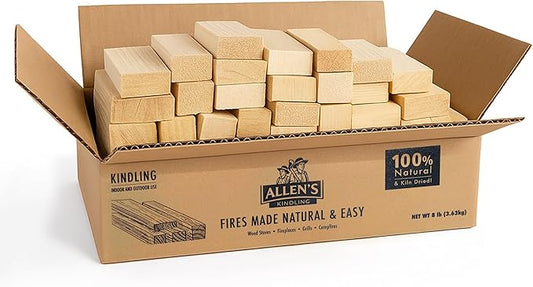 Allen's Natural Kindling Wood – 8 LB Box of Kiln-Dried Fire Starter Sticks for Campfires, Wood Stoves & BBQ – Easy to Light Fire Pit – Clean Burn Fire Starter Logs – No Chemicals or Odors