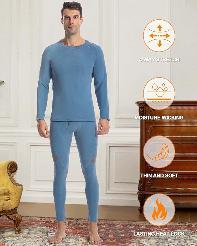 Runhit Mens Thermal Underwear Set：Fleece Lined Long Johns for Men Thermal Shirts and Pants Base Layer Cold Weather Thermals