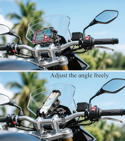 BRCOVAN Motorcycle Phone Mount Holder with Vibration Dampener, Anti-Shake Cellphone Clamp Fit Handlebars 0.5'' to 1.5'' in Diameter for Bike Bicycle Scooter ATV, Adjustable Fit 5.4-6.9'' Smartphones