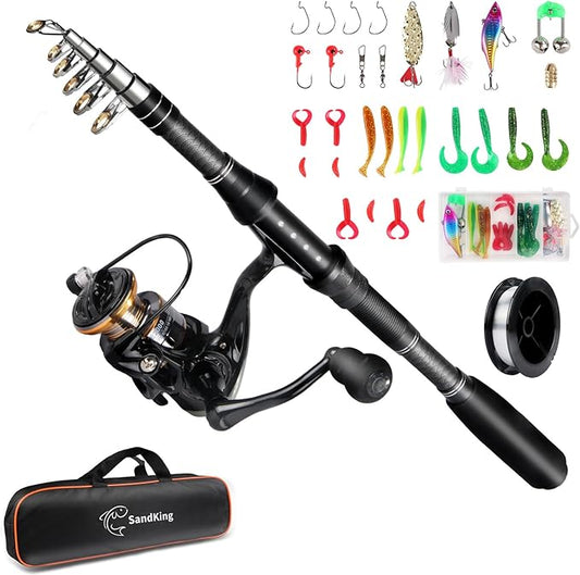 Fishing Pole Kit 6.89FT, Carbon Fiber Telescopic Fishing Rod and Reel Combo with Spinning Reel, Line, Bionic Bait, Hooks and Carrier Bag for Adult Teens Beginners