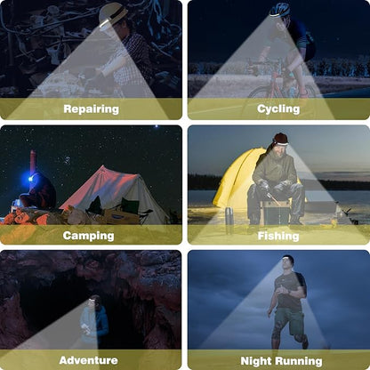 Headlamp Rechargeable 2PCS, 230° Wide Beam Head Lamp LED with Motion Sensor for Adults - Camping Accessories Gear, Waterproof Head Light Flashlight for Hiking, Running