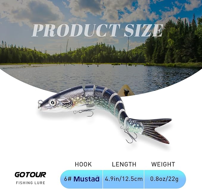 GOTOUR Fishing Lures for Freshwater or Saltwater, Easy to Use for Family Fishing Beginner and Pros, Most Lifelike Jointed Swimbait，Slow Sinking Bass Pike Panfish Walleye Lures, Fishing Gifts for Men