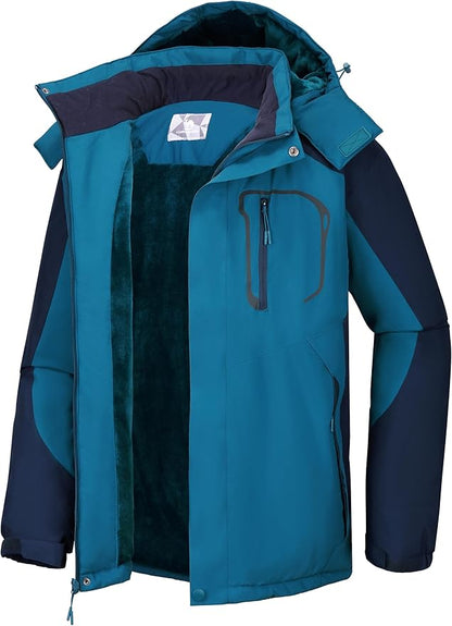 CAMELSPORTS Mens Winter Jacket Waterproof Warm Snow Ski Jackets Faux Fur Fleece Rain Coats with Removable Hood