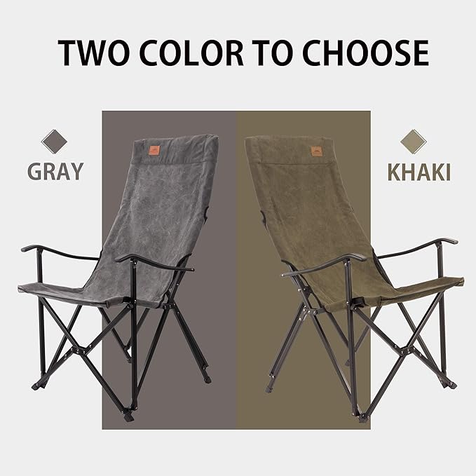 CAMPINGMOON Foldable Cotton Canvas Camping Chair for Campfire High Back Chair Gray F-1001C-H