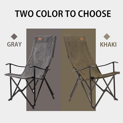 CAMPINGMOON Foldable Cotton Canvas Camping Chair for Campfire High Back Chair Gray F-1001C-H