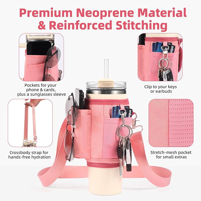 All Day Quencher Carry All for Stanley 40/30 oz Tumbler, Crossbody Bag with Phone Holder & Strap, Water Bottle Carrier Bag