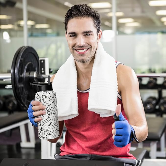 Volleyball Water Bottle 32oz Insulated Sports Water Bottles Volleyball Gifts for Men Women Gift for Volleyball Coach Lovers Fan Players Volleyball Stuff Accessories for Boys Girls