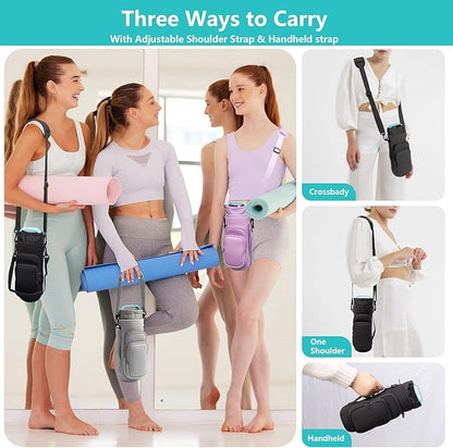linmaya Water Bottle Carrier Bag, Insulated Water Bottle Bag Fits Stanley IceFlow Owala 16/24/32/40oz Tumbler, Water Bottle Holder with Shoulder Hand Straps, 2 Pockets for Travel, Hiking, Camping