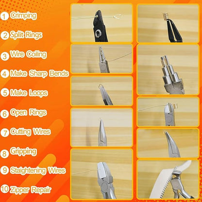 Jewelry Pliers Set, 10 PCS Professional Pliers for Jewelry Making, Repair and Wire Wrapping
