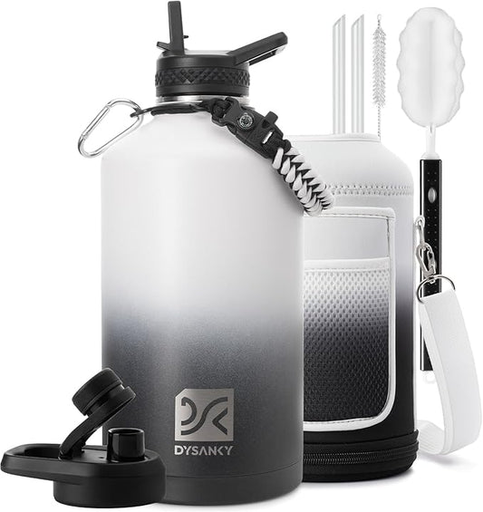 1 Gallon Insulated Water Bottle | Upgraded Thickened Stainless Steel Metal Portable Sports Large Water Jug for Gym and Hiking with Carrier Bag, Handle Strap | BPA-Free 128 oz