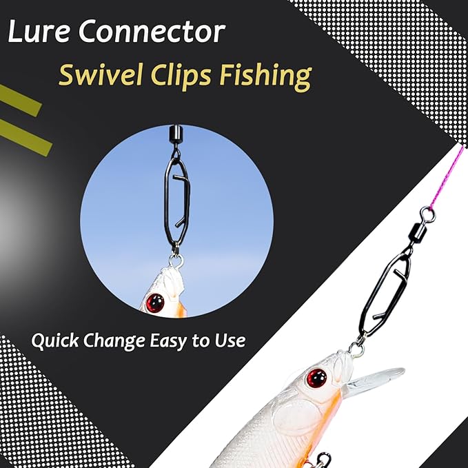 Atibin High Strength Fishing Clips Swivel Freshwater Saltwater Fishing Snaps Connector Rolling Barrel Swivels Fishing Clip Speed Change Black Nickel