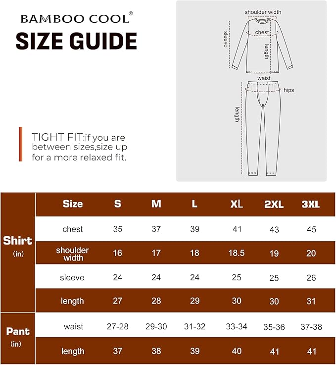 BAMBOO COOL Men's Thermal Underwear with Soft Fleece Lined Base Layer Cold Weather Top Bottom Gift Set