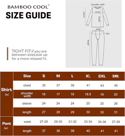 BAMBOO COOL Men's Thermal Underwear with Soft Fleece Lined Base Layer Cold Weather Top Bottom Gift Set