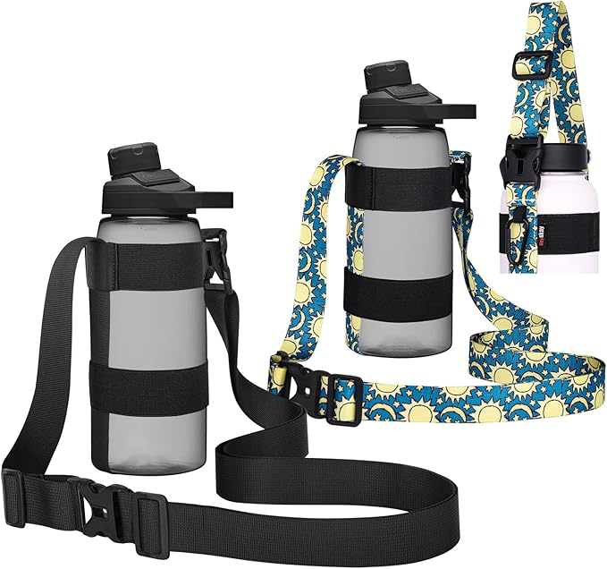 HEYSKAY Water Bottle Holder With Handle and Adjustable Shoulder Strap, Sling With Carabiner for 12oz-40oz Hydro Flask, Sports, Gym, Hiking, Camping, Walking