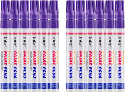 Purple Paint Markers, 12 Pack Oil-Based Waterproof Quick Dry Permanent Paint Pen Set for Rocks Painting, Wood, Fabric, Plastic, Canvas, Glass, Mugs, Metal, Tire, Stone, DIY Craft