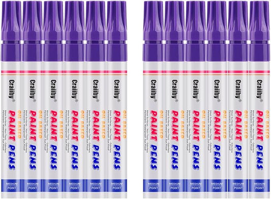 Purple Paint Markers, 12 Pack Oil-Based Waterproof Quick Dry Permanent Paint Pen Set for Rocks Painting, Wood, Fabric, Plastic, Canvas, Glass, Mugs, Metal, Tire, Stone, DIY Craft