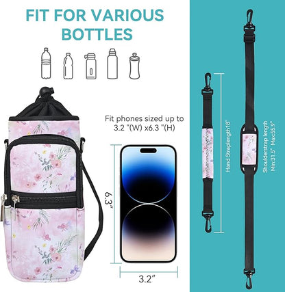 25/32/40/64oz Water Bottle Bag Holder Carrier-Insulated Crossbody Sling Case Sleeve with Strap & Pockets for Men Women Gym Cycling Travel Walking Hiking Camping
