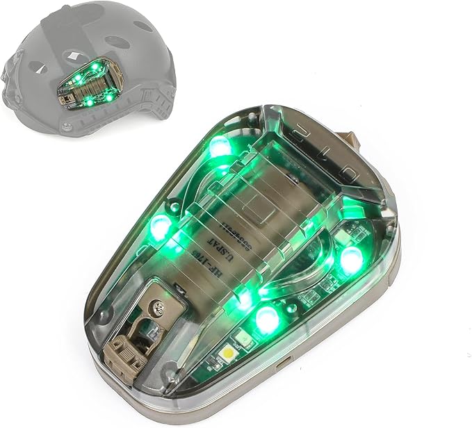 Tactical Helmet IR Strobe Light,Identification Light with Optional 4 Modes, Survival Signal for Outdoor Sports (Brown Base-Green)