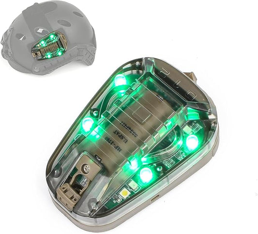 Tactical Helmet IR Strobe Light,Identification Light with Optional 4 Modes, Survival Signal for Outdoor Sports (Brown Base-Green)