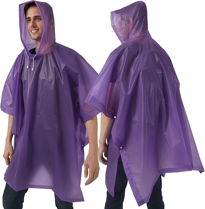Rain Ponchos for Adults, 2 Pack Raincoats Jacket Reusbale with Drawstring Hood Sleeves for Women Men