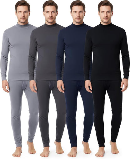 Jecery 4 Set Winter Thermal Underwear for Men Warm Base Layer Men Cold Weather Windproof Cotton Bottom Top Shirt Pants