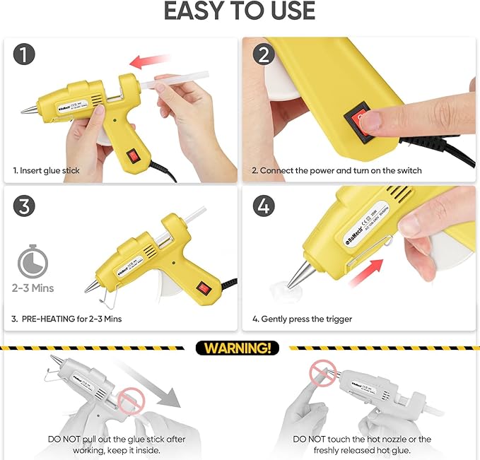 ROMECH 20W Mini Hot Glue Gun with 30 Glue Sticks Set, Fast Preheating Hot Glue Gun Kit Heavy Duty Gluegun for Craft, DIY, Repairs (Yellow)