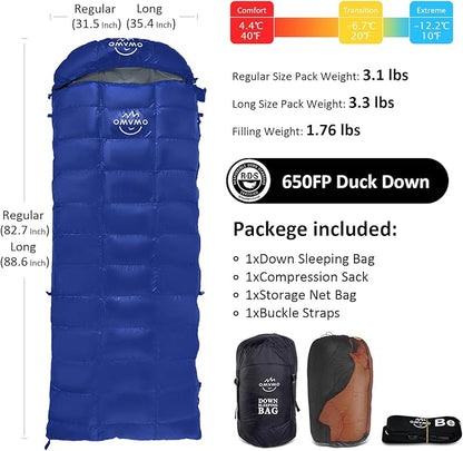 -10°F 0°F 10°F 15°F Down Sleeping Bag for Adults,800/650 Fill Power,Ultralight Wearable 4 Season Cold Weather Rectangle Sleeping Bag for Camping Hiking,Can be Used as a Down Blanket or Cloak