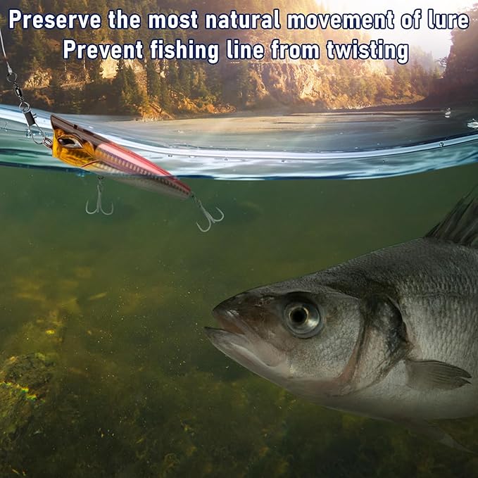 Alwonder 100-Pack Fishing Snap Swivels, Barrel Swivels Fishing Tackle with Snaps Freshwater, Stainless Steel Safty Interlock Snap Swivel Black Nickel Coated Lure Hook Connector Quick Change Clips