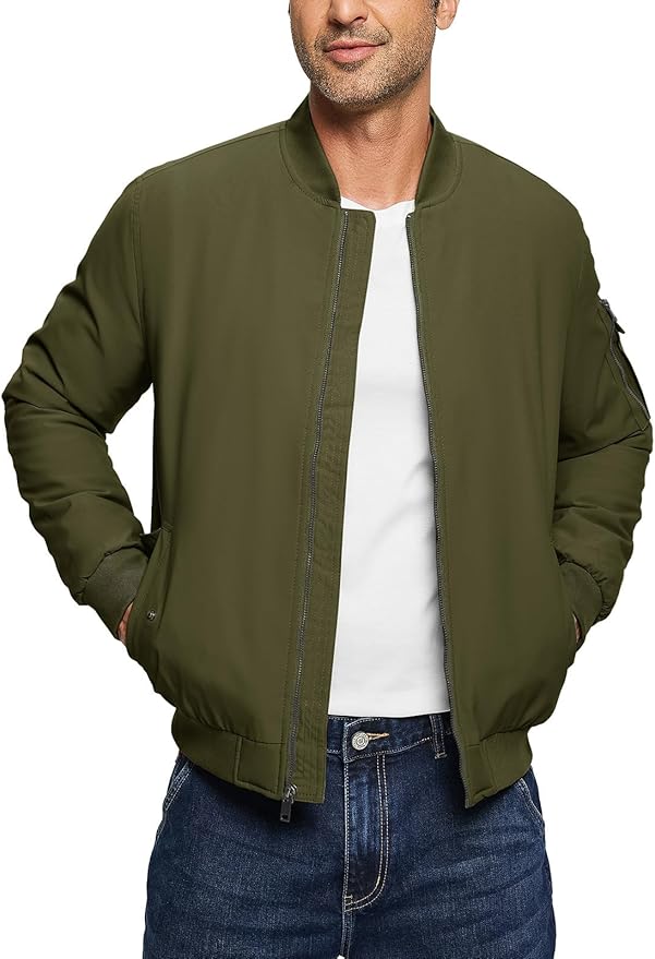 TBMPOY Men's Fall Jacket Winter Windbreaker Bomber Zip Up Padded Softshell Warm Windproof Casual Coat