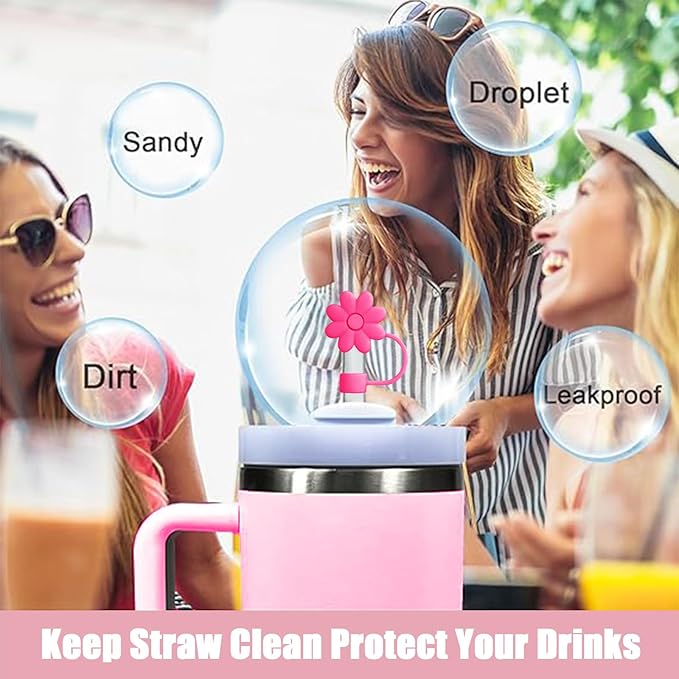 4PCS Silicone Straw Covers Toppers for Stanley Cups 30&40 Oz Tumbler Accessories Flower Straw Caps Rose Red Dust-Proof Reusable Straws Tips Protectors for Stanley Cup 10mm 0.4in Straws