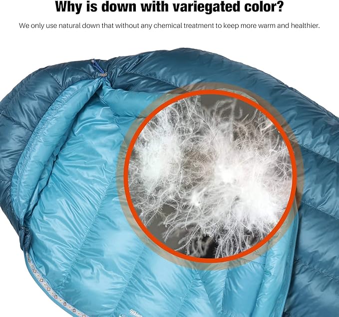 Mountaintop Ultralight Mummy Down Sleeping Bag 650 Fill Power Duck Down Suits for 32 Degree F for Camping Hiking Backpacking