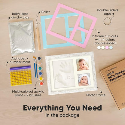 Baby Hand and Footprint Kit - Quick Dry Clay Baby Footprint Kit, Newborn Keepsake, Nursery Picture Frame for Boys, Girls, Personalized Gifts for Shower & Registry, New Mom Gift (Vintage White)