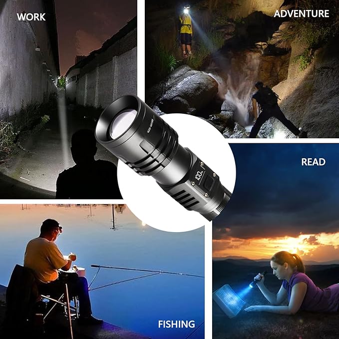 Rechargeable LED Flashlights 10000.00 High Lumens,𝟐𝟎𝟐𝟓 𝐍𝐞𝐰 High Powered Waterproof Tactical Flashlight Spotlight Flashlight for Home, Bright Flashlight Black for Outdoor Camping Emergency