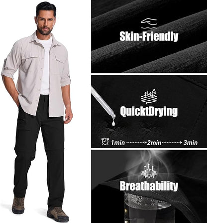 Mens Hiking Pants Convertible Quick Dry Zip Off Fishing Travel Safari Pants