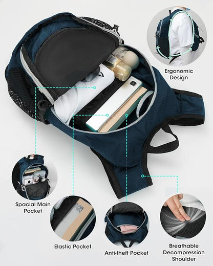 Small Hiking Backpack with Front Phone Holder, Packable Back pack with Chest and Waist Strap, Lightweight Daypack for Women Men