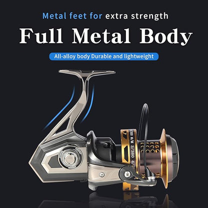 HAUT TON 8000/10000/12000 Big Game Surf Spinning Fishing Reel,20KG Drag Power. Backlash-Free Bearings,Metal Reel Seat,Zinc Alloy Gear for Saltwater Inshore and Offshore Fishing