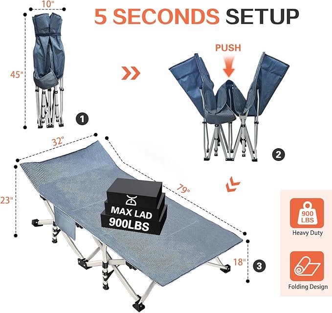 79" L x 32" W x 18" H Camping Cot with Comfortable Mattress for Adults Extra Wide Cot for Sleeping XXL Oversize Folding Bed Heavy Duty with Carry Bag for Indoor Outdoor