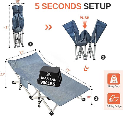 79" L x 32" W x 18" H Camping Cot with Comfortable Mattress for Adults Extra Wide Cot for Sleeping XXL Oversize Folding Bed Heavy Duty with Carry Bag for Indoor Outdoor
