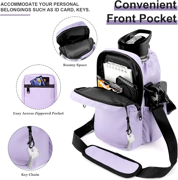 Water Bottle Holder with Strap, 32/40oz Insulation Water Bottle Carrier Bag with Phone Pocket, Water Bottle Sling Bag Crossbody Water Bottle Holder for Hiking Walking