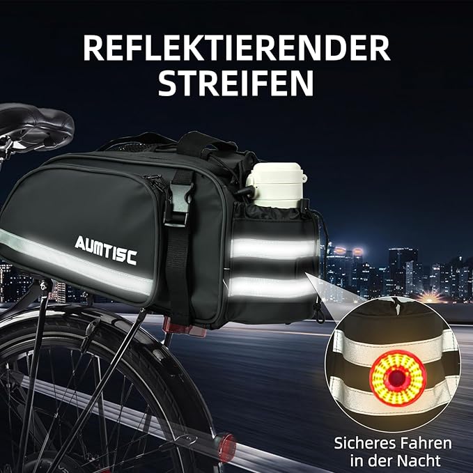 AUMTISC Bike Rear Rack Bag, 14L Bicycles Panniers Trunk Saddle Bags with Rain Cover for Ebike, Cycling Back Seat Cargo Carrier Storage Bag for Commuter Travel Outdoor