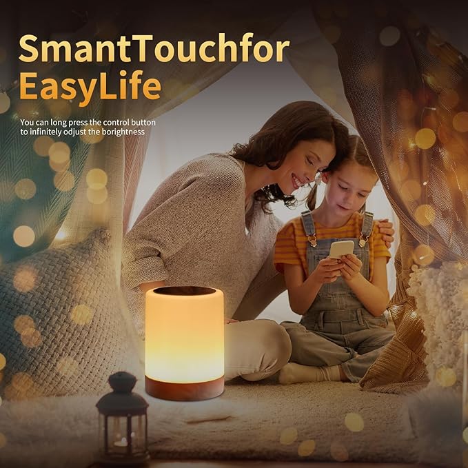 OORUN Touch Bedside Table Lamp,13 RGB Colors & 5 Brightness, USB Rechargeable Desk Lamp, Remote Control Dimmable Night Light with RGB Color Changing,Portable Lamp for Baby, Bedroom, Living Room